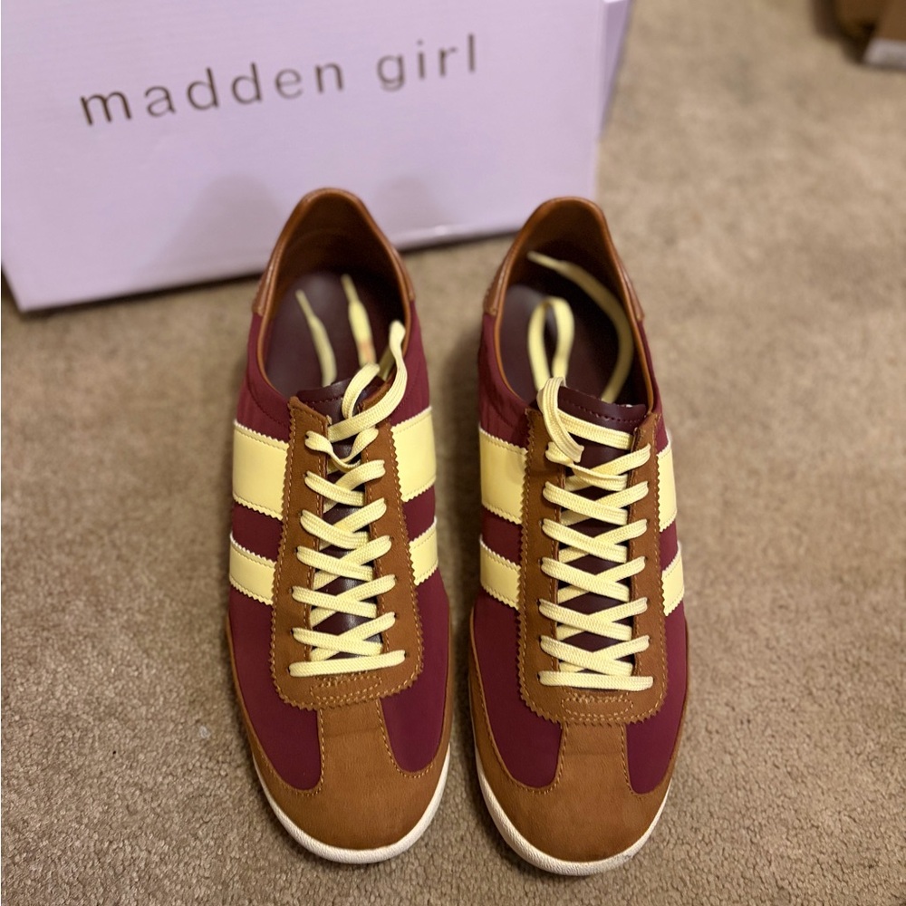 Madden Girl Burgundy and Yellow Striped Women Sneakers